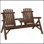 Chaise 2 places Adirondack en bois, banc de patio avec table, fauteuil d'extérieur avec causeuse pour porche, cour, terrasse, carbonisé