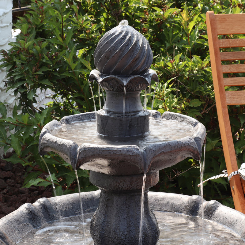 Fontaine solaire à 2 niveaux en résine avec batterie de secours Malpelo - noire, Noir
