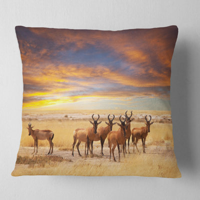 Herd of Antelope in Etosha Park - Landscape Printed Throw Pillow