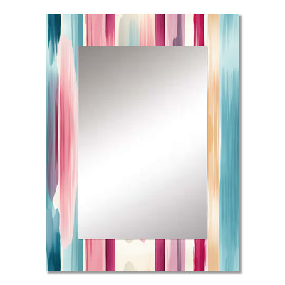 Blue And Pink Artist Strokes Line Pattern Bliss - striped  Mirror, Striped, Abstract Unique Wall Mirror, Printed Metal Art