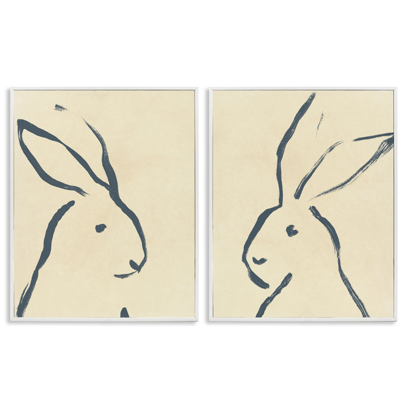 «Minimalist Rabbit Line», ensemble de 2 giclées d'art encadrées par June Erica Vess, Giclée encadrée blanc bord de mer
