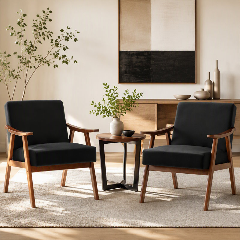 Mid-Century Modern Chair, Living Room Chair With Solid Wood Frame, Accent Chair Extra-Thick Backrest, Wingback Chair, Lounge Chair Indoor