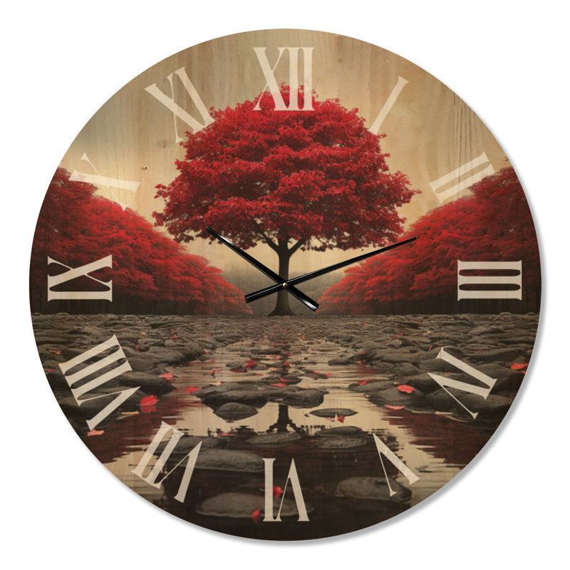 Horloge murale en bois rouge et gris Serenity, Surdimensionné