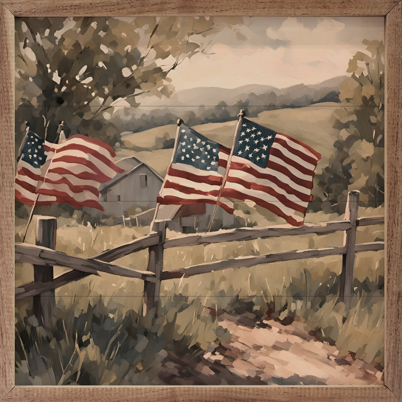 Drapeaux sur une clôture en bois encadrée sur du bois, H 12 po x l 12 po
