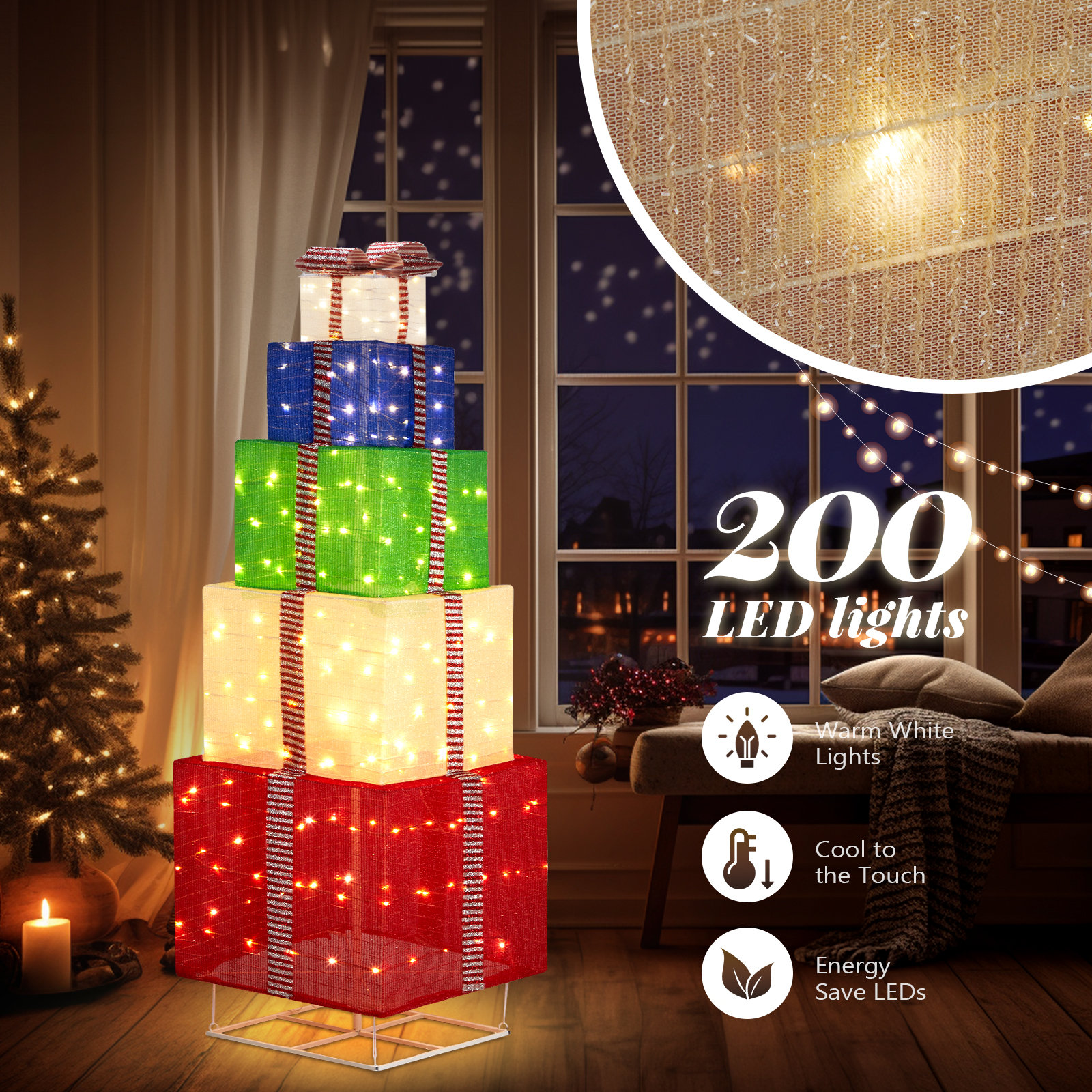 6ft Lighted Gift Box Tower Christmas Decoration