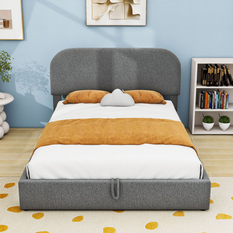 Lit plateforme tapissier Teddy, Gris, Double