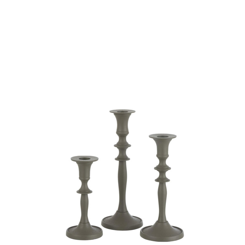 Cozy 3 Piece Aluminum Tabletop Candlestick Set, Green