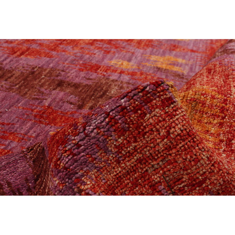 Tapis unique en laine noué à la main mogol années 2010 mauve / rouge 5 pi 10 po x 9 pi 3 po Andriel