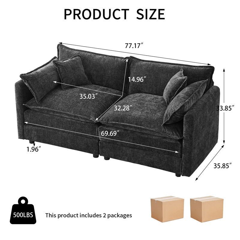 Canapé recouvert de chenille, design ergonomique, élégant et facile à installer, Grey, 2