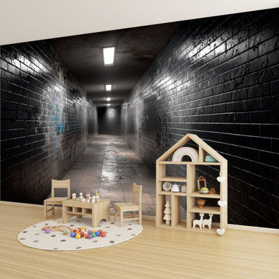 Bricks Peel and Stick Wallpaper Ultra Realistic 3D Render Weathered Subway Tunnel Shadows Wall Murals 69"H x 96"W Removable PVC Wall Paper Self-Adhesive Wall Decor for Bedroom Living Room Home Office