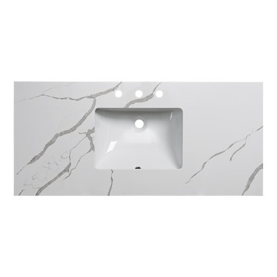 48 Inch Bathroom Vanity Top Quartz Stone  With  Rectangle Undermount Ceramic Sink And  2 Side Splashs