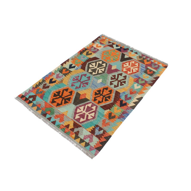 Tapis géométrique gris / rouille / mauve en laine noué à la main à motif géométrique 3 pi 4 po x 5 pi Cedorah
