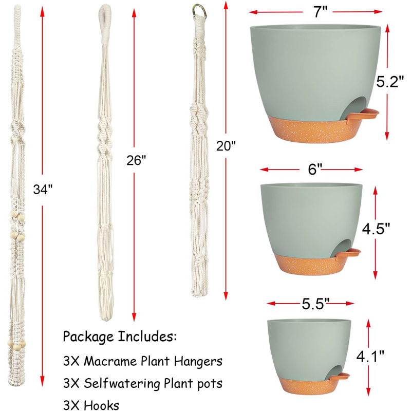 3-pack Self-watering Hanging Planters Green 