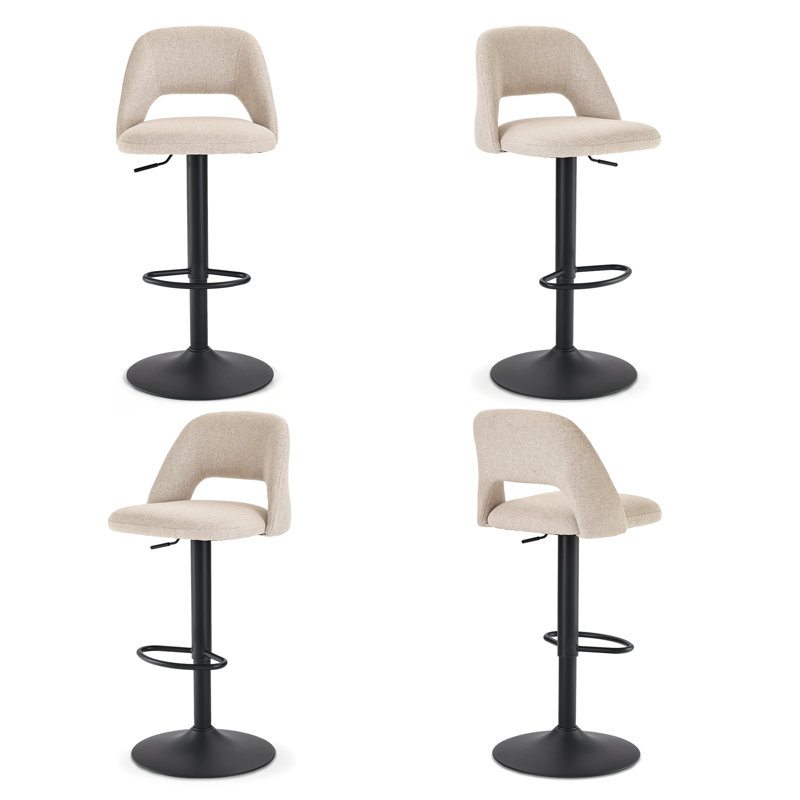 Swivel Upholstered Bar Stool, Beige / Black