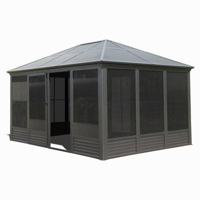 Sunroom, Four Season Solarium Aluminum Hardtop Gazebo With Galvanized Steel Roof, Movable Pvc Screen Walls, Sliding Doors, Sun Room Pavilion Gazebo For Patio Deck Backyard
