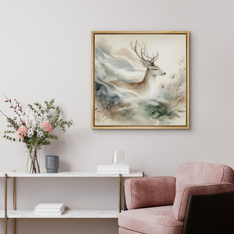 Reproduction d'art sur toile encadrée - œuvre d'art floral abstrait pour décor de salon, H 16 po x l 16 po, Naturel