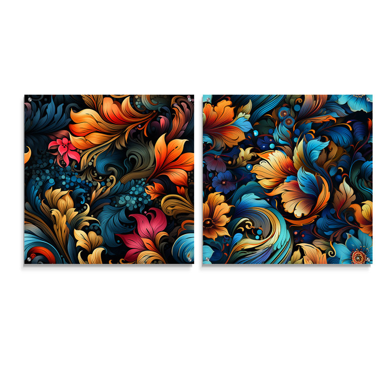 Tenbury - Ensemble de 2 art mural abstrait en acrylique, H 16 po x l 33 po