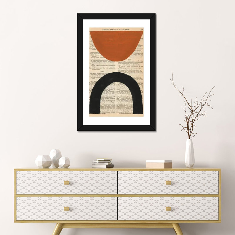 «Modern Prose I» par Renée Stramel - impression d'art graphique, H 24 po x l 16 po x P 1 po, Papier encadré noir, Blanc