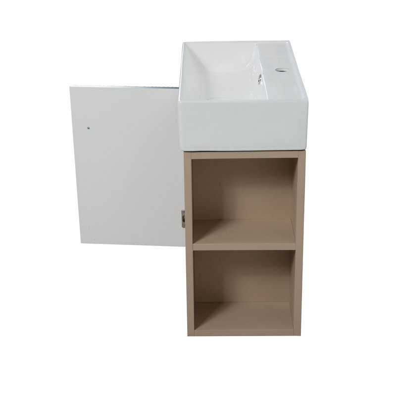 Base de meuble-lavabo en bois 21,6 po Faryn avec tablette ouverte à droite, portes à fermeture en douceur (lavabo non inclus)