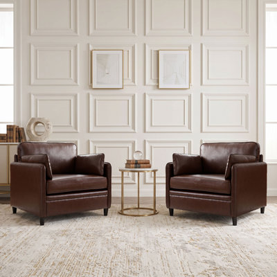 Fauteuil d'appoint en similicuir synthétique, fauteuil simple rembourré moderne, fauteuil de lecture surdimensionné confortable avec coussin épais et coussins lombaires, pour le salon, la chambre à coucher, l'appartement et le bureau personnel (ensemble de 2)