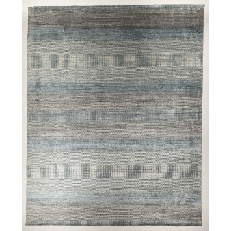 Tapis gris / bleu tissé à la main Modern, Rectangle 12 pi x 15 pi