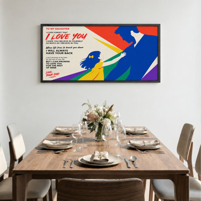Colorful Father And Daughter With Inspirational Quote Canvas Wall Art