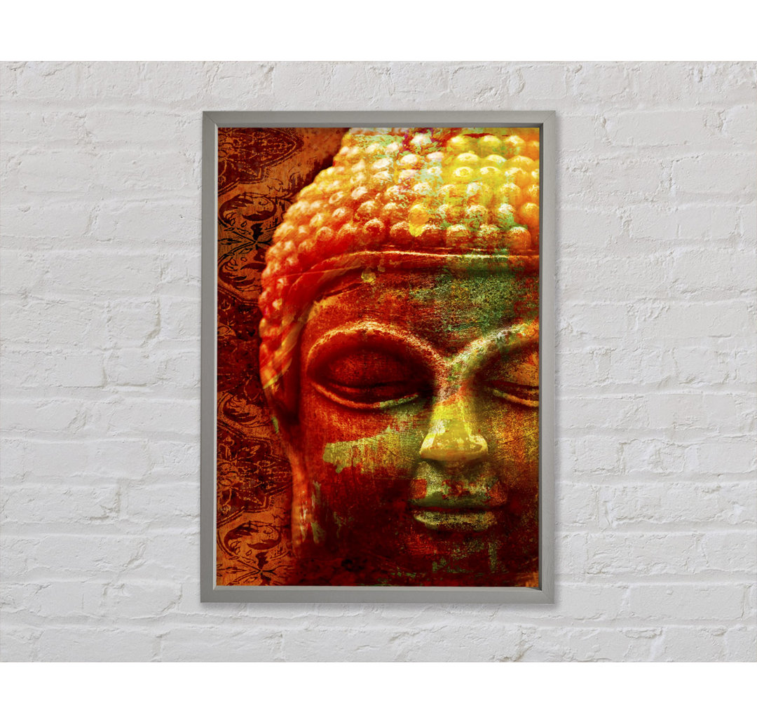 Gerahmtes Wandbild Retro Blue Green Buddha