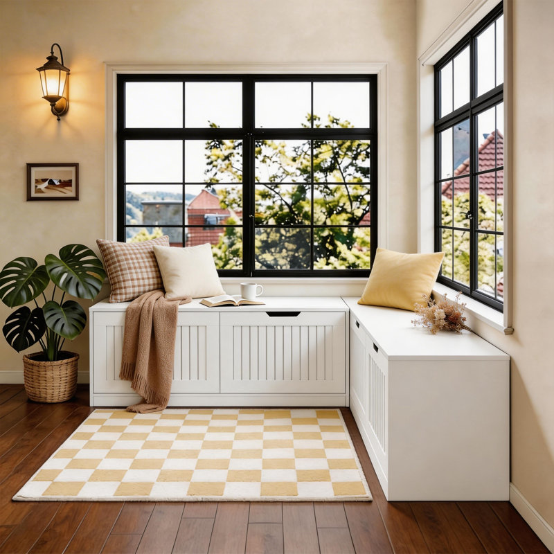 L-Shaped Shoe Bench, Corner Breakfast Nook Bench With Storage Space, Wooden Nook Chest For Living Room, Bedroom