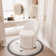 Upholstered Vanity Stool, Swivel Accent Stool with Wingback, Boucle Fabric Make-up Chair