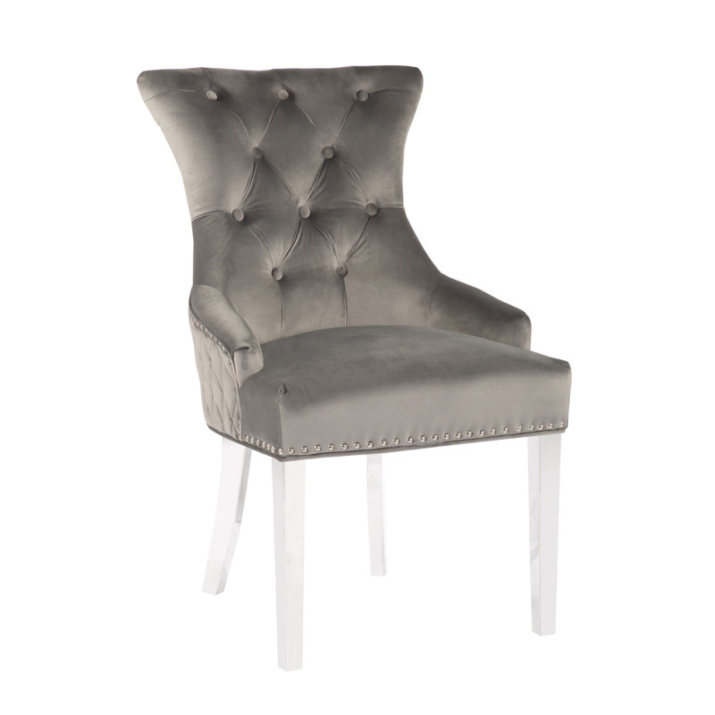 Duthill Tufted Velvet Upholstered Side Chair, Gray