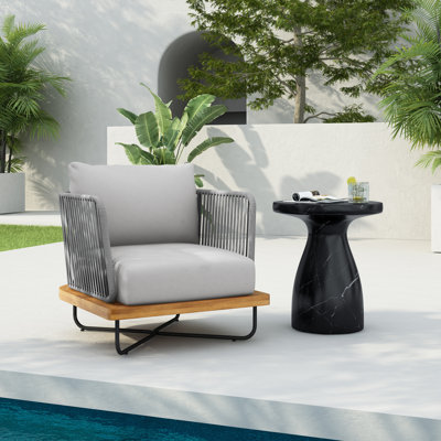 Chaise d'extérieur en bois d'acacia pour patio, gris