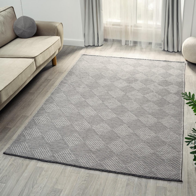 Tapis moderne à carreaux antidérapant lavable, Rectangulaire 8 pi x 10 pi