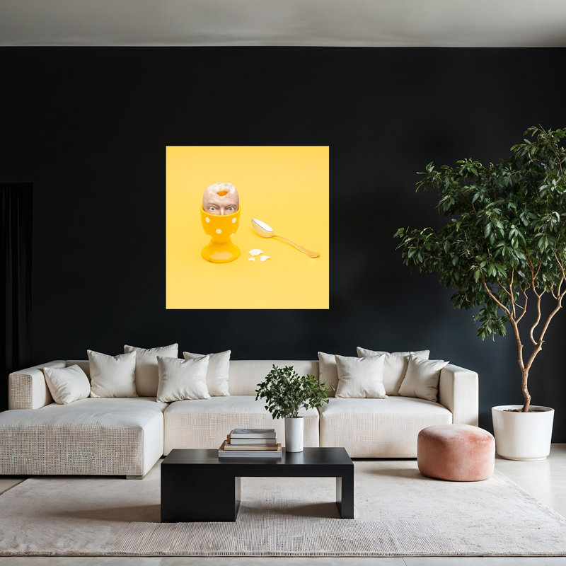 Affiche murale abstraite contemporaine surréaliste à base d'œufs de déjeuner, H 48 po x l 48 po
