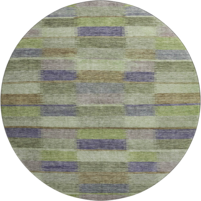 Premium Machine Washable Brennon AMF1628 Stripes Rug, Round 8'