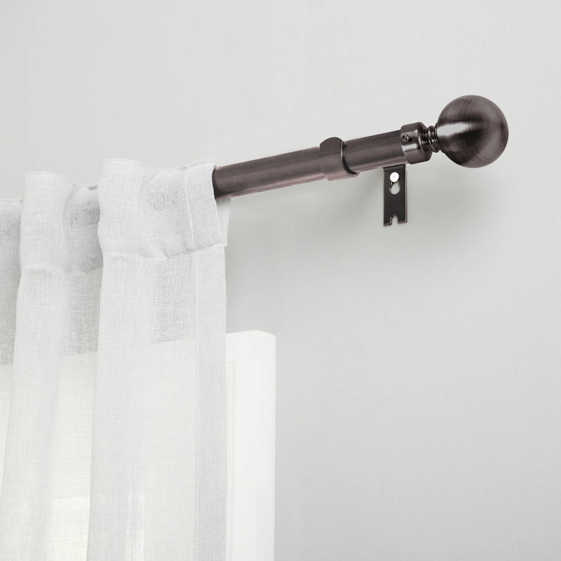 Apalachin Plain Metal Ball Extendable Single Curtain Rod /Pole, 70 - 120 cm, Black Nickle