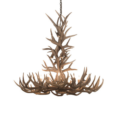 Lustre style chandelier 8 lumières panache Whitetail