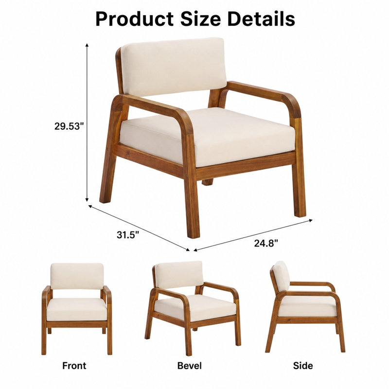 Fauteuil d'extérieur en bois d'acacia avec coussins résistants aux intempéries Chaise longue de patio robuste avec coussins à fixation sécuritaire