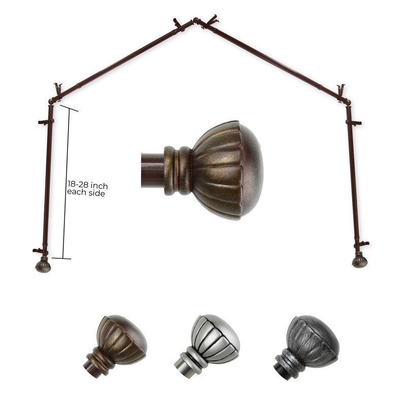 Tringle à rideaux simple 4 côtés Yusuf, Cacao, 18 po à 28 po (chaque côté)