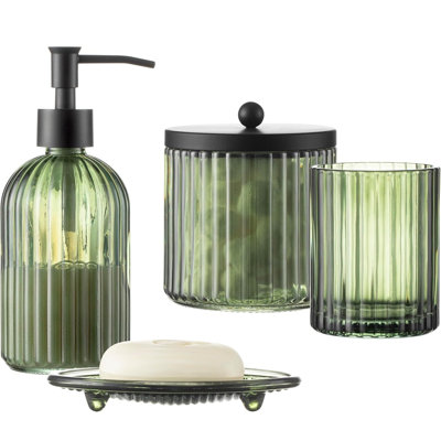 Ensemble de 4 accessoires de salle de bain en verre épais à motifs pressés, décor de comptoir de salle de bain