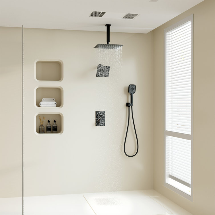 Rainfall Symphony 12inch 3-Function Dual Shower Head Thermostatic Shower System with 3 Sprays Handheld
