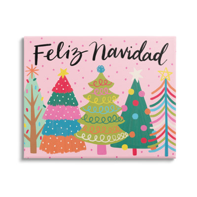 " Feliz Navidad Whimsical Patterned Christmas Trees Ornaments " by Deborah Curiel