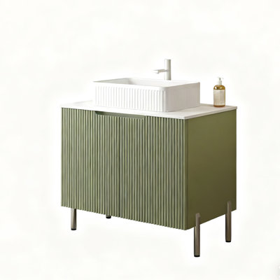 Armoire de salle de bain autoportante en pierre artificielle 30 "avec deux portes Carrara 30" | Idée cadeau