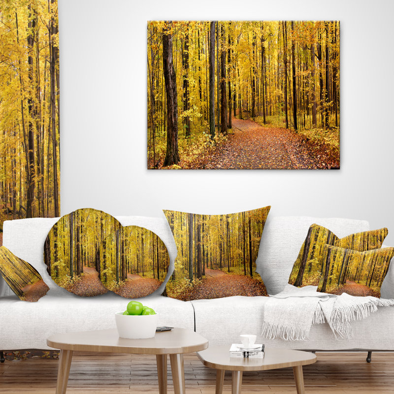 Bright Bright Forest Panorama - coussin imprimé forêt, 16 po x 1 po, Coussin décoratif