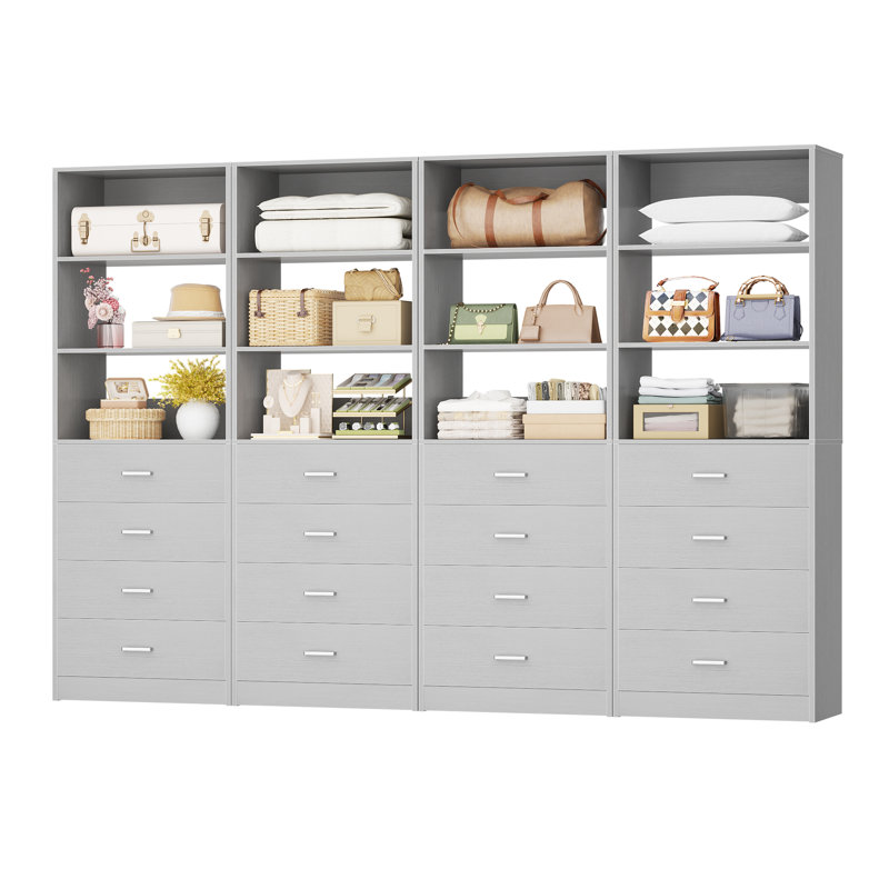 84inch Closet System with Wood Drawers, Gray