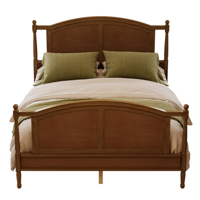 Structure traditionnelle en bois plateforme Olessia, style campagnard avec tête et pied de lit arqués, poteaux à broches, support à lattes, aucun sommier nécessaire