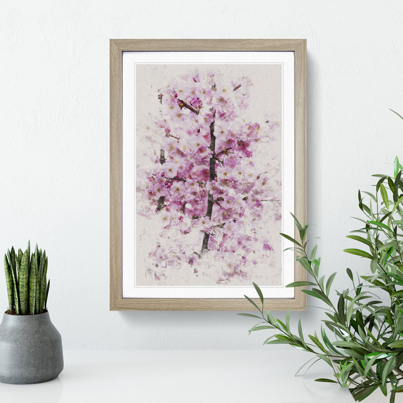 Pink Cherry Blossom Flowers Vol.2 - Picture Frame Graphic Art, Oak Framed, 65cm H x 48cm W x 2cm D