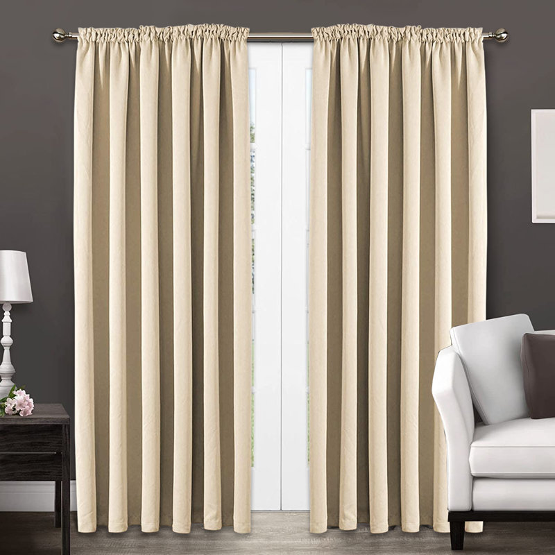 Frantzy Thermal Blackout Curtains Pencil Pleat Ready Made Pair Curtain Panel + Tie Backs, Width 167 x Drop 183cm, Cream