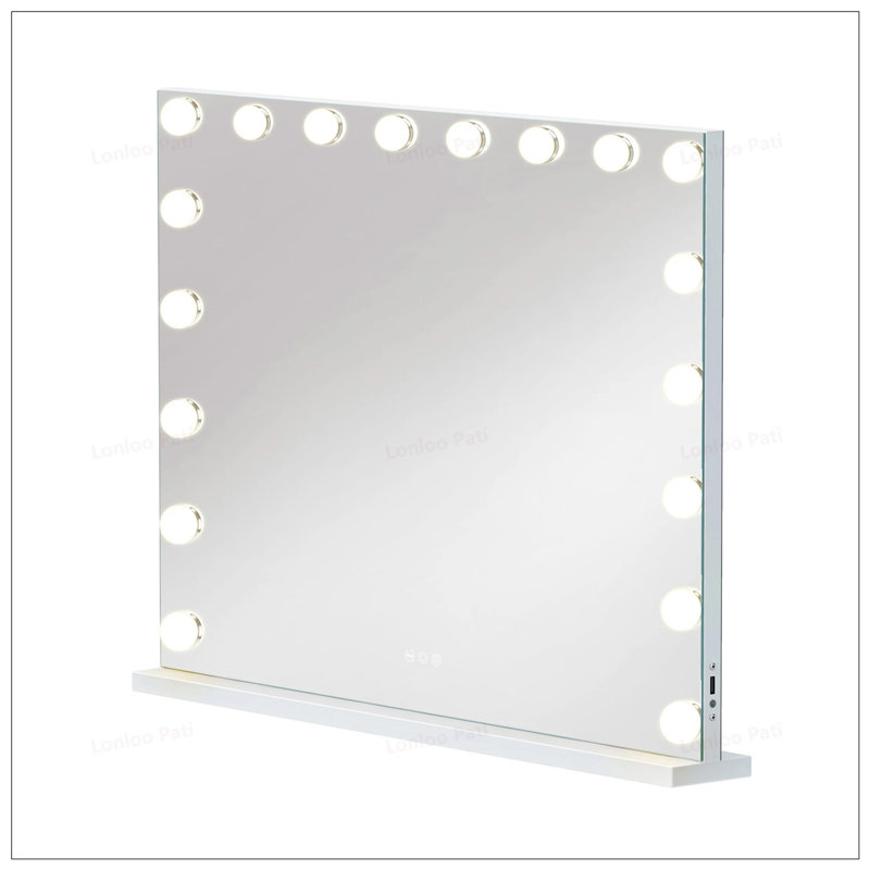 Grand miroir de meuble-lavabo lumineux avec 18 ampoules à DEL à intensité variable, 3 modes de couleur et charge USB pour le maquillage et le montage mural