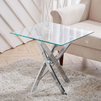 Shapiro Glass Top Cross Legs End Table