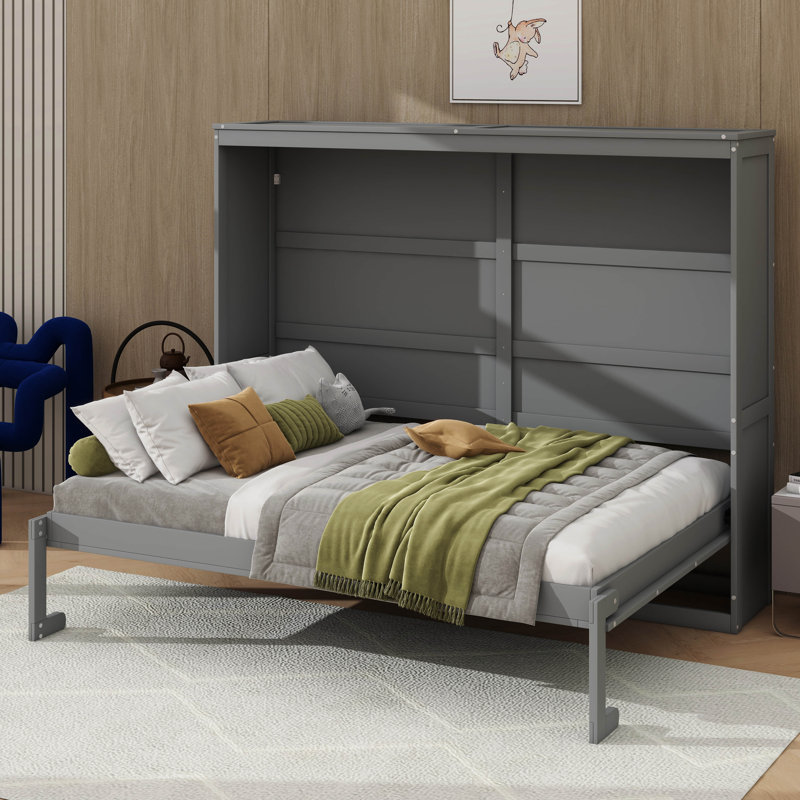 Lit escamotable compact pour optimiser l'espace, Gris, Lit double